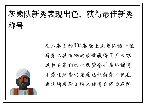 灰熊队新秀表现出色，获得最佳新秀称号