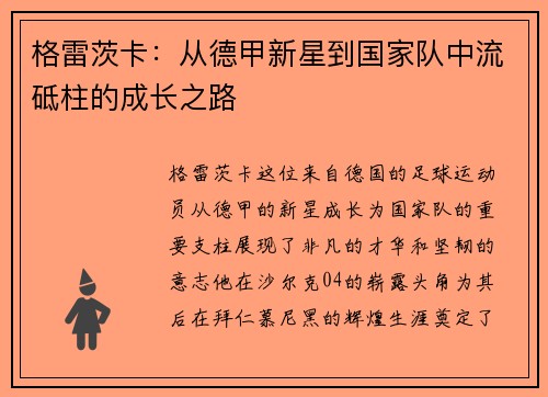 格雷茨卡：从德甲新星到国家队中流砥柱的成长之路