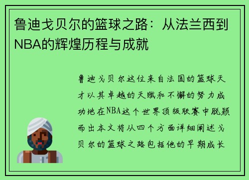 鲁迪戈贝尔的篮球之路：从法兰西到NBA的辉煌历程与成就